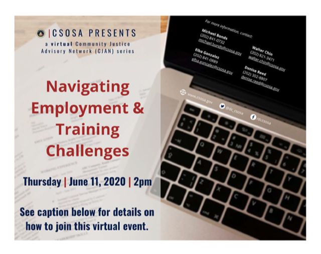 Community Justice Advisory Network (CJAN) Meeting - June 11, 2:00pm, Navigating Employment & Training Challenges
