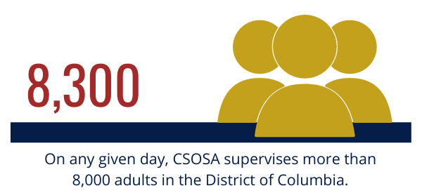 Average Daily Population: On any given day, CSOSA supervises more than 8,000 adults in the District of Columbia.