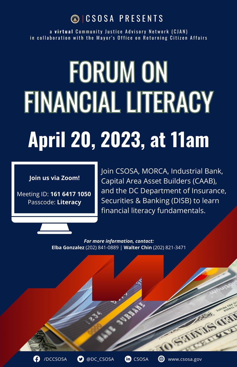 Community Justice Advisory Network (CJAN) Meeting - April 20, 11 a.m., Financial Literacy