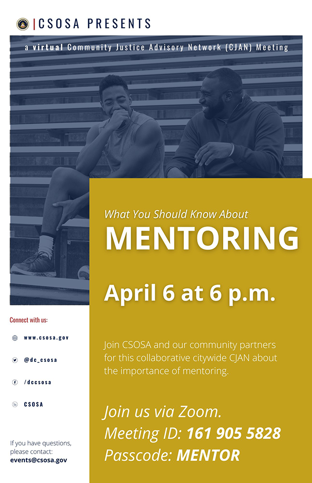 Community Justice Advisory Network (CJAN) Meeting - April 6, 6 p.m., Mentoring