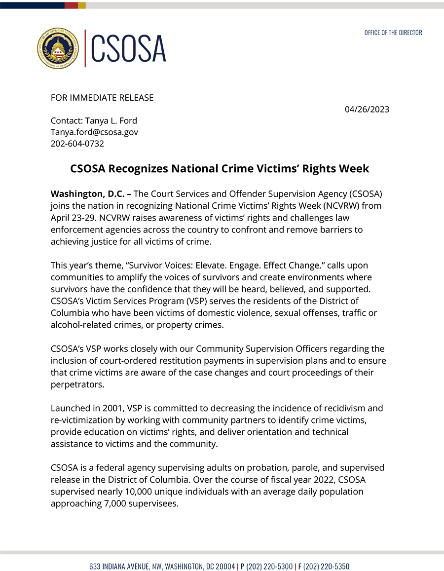 CSOSA Recognizes National Crime Victims' Rights Week - pg1