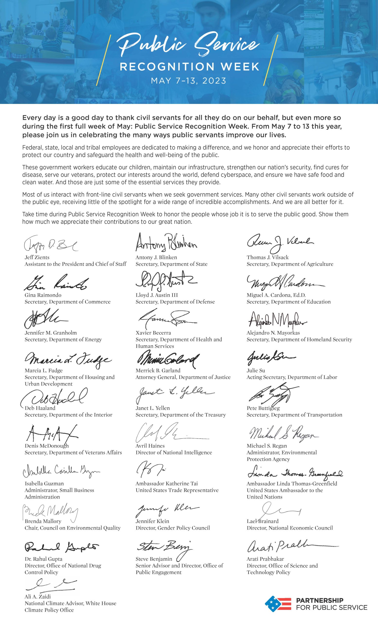 image of letter from Public Service Recognition Week co-chairs page 1